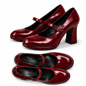 Y2K Red Patent Mary Jane Heels Chunky Platform Retro 90s 2000s Pumps